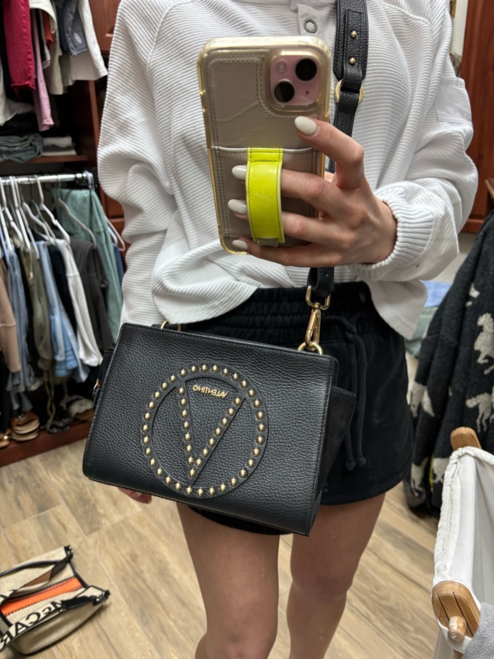 Valentino Black Leather Crossbody with Gold Rockstud V Emblem and large wallet